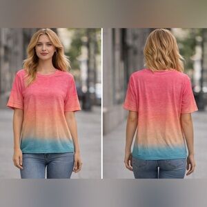 Women’s  Gradient Pink and Blue T-Shirt- Size XL